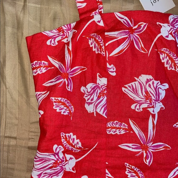 NWT Joie Red White Flower Linen Ruched Back Tye Straps Size 4 - Picture 2 of 4